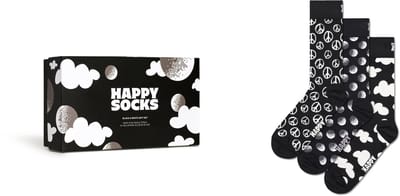Happy Socks unisex giftbox 3P sokken black and white zwart
