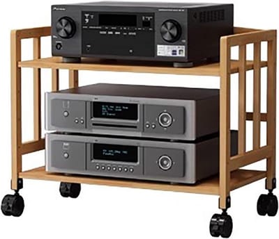 Mobiel Bamboe Audiomeubel op Wielen voor Stereo & Plattenspeler - Verstelbaar