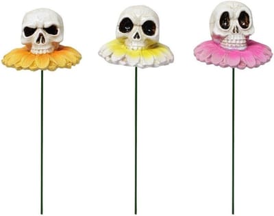 Tuin Decoratie Stakes - Schedel Ornamenten - Buiten Decoreren - Duurzaam Weerbestendig - 3 Stuks - Multicolor