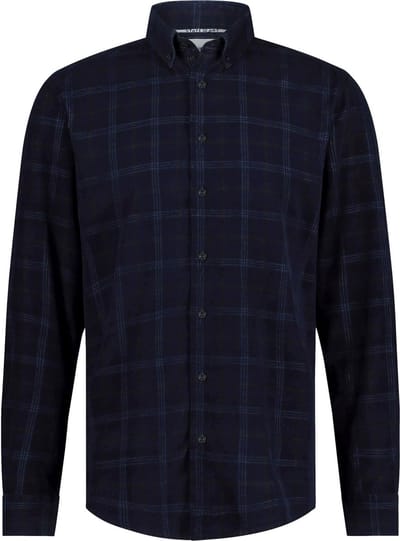 State Of Art Overhemd Fine Corduroy Ruit Donkerblauw (navy) - Maat M - Heren - Overhemden Casual