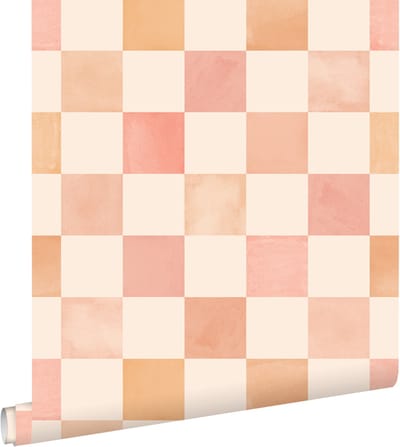 ESTAhome behang geblokt motief beige, oranje en roze - 50 x 900 cm - 131719