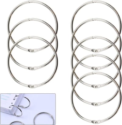 10 stuks metalen boekringen, losse bladringen voor doe-het-zelf projecten, sleutelringen voor scrapbook en album (maat 65 mm, zilver)