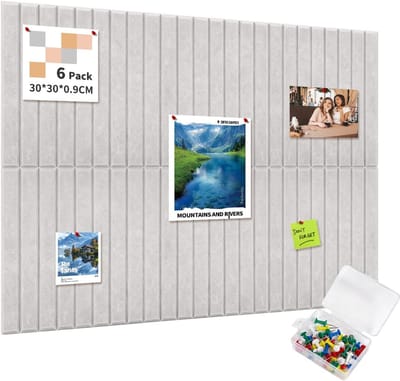 90x60cm Groot Zelfklevend Filt Prikbord, 6 Stuks 30x30cm Decoratief Filt Prikbord, Opvouwbaar Fotobord met 35 Pinnen, voor Kantoor Keuken, Foto's Memo's Wanddecoratie, Zilvergrijs