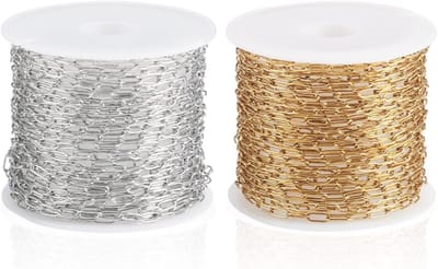 10m 2 Rollen RVS Paperclip Kettingen 5.5x2.2x0.5mm Gelaste Ovalen Link Metalen Kettingen voor DIY Armband, Ketting en Sieraden Creatie