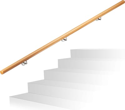trapleuning - 200 cm - beukenhout - wandmontage - wandhouder & pluggen - 42 mm diameter - natuur