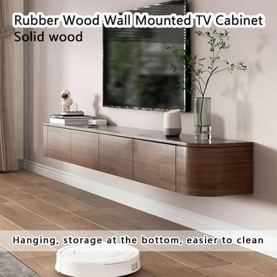 Hangend Massief Houten TV Meubel Walnoot 180 cm – Zwevend TV Kast & Media Console met 6 Opbergvakken, Kabelmanagement & Minimalistisch Design