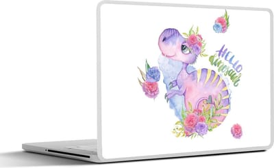 Laptop sticker - 11.6 inch - Dinosaurus - Kinderkamer - Waterverf - Meisjes - Kinderen - Roze - 30x21cm - Laptopstickers - Laptop skin - Cover