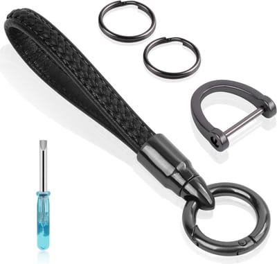 Leren Sleutelhanger met Antiverliesring, Lichtgewicht Sleutelorganizer voor Auto, Kantoor en Thuis, Zwart/Rood, Perfect voor Mannen en Vrouwen