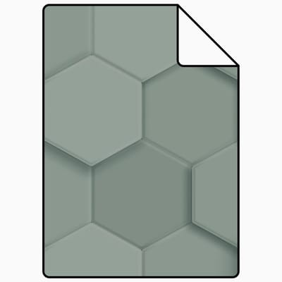 Proefstaal Origin Wallcoverings behang 3d hexagon motief vergrijsd groen - 26,5 x 21 cm - 347851-S