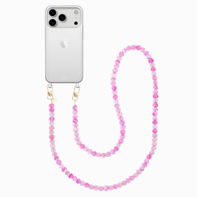 xoxo Wildhearts siliconen hoesje - Geschikt voor iPhone 17 Pro hoesje - Shell Hearts (long) - Telefoonhoesje - Hoesje met koord - gekleurde hartjes - Lang koord - Transparant hoesje met telefoonkoord - Roze & Paars