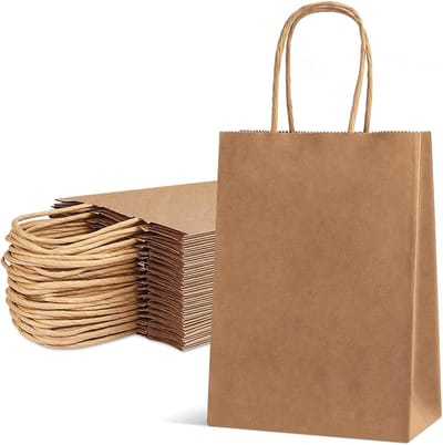 50 x papieren draagtassen Van Bruine Kraftpapier Met Gevlochten Oren 22x10x28cm / papieren tassen Kraft Papieren Tasjes Met Handvat/ Cadeautasjes met gedraaid handgrepen / Zakjes/