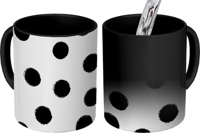 Magische Mok - Foto op Warmte Mokken - Koffiemok - Stippen - Patroon - Zwart Wit - Magic Mok - Beker - 350 ML - Theemok