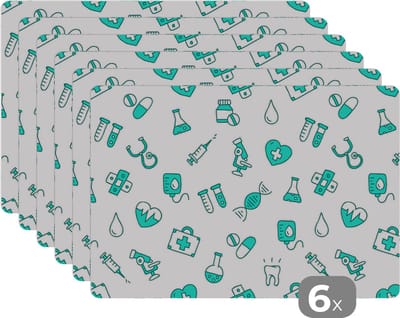 Placemat - Placemats kunststof - Zorg - Medicijnen - Design - 45x30 cm - 6 stuks - Hittebestendig - Anti-Slip - Onderlegger - Afneembaar