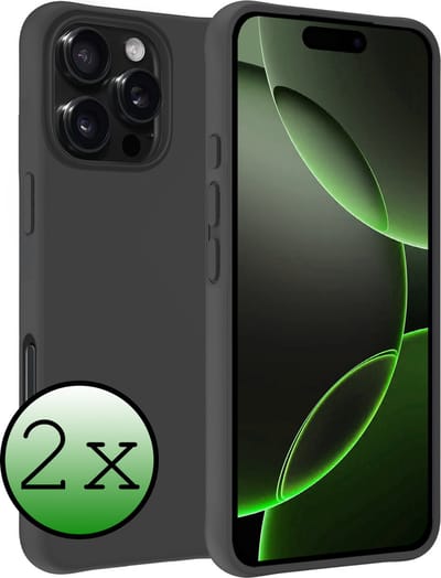 Hoesje 2 Stuks - Geschikt voor Apple iPhone 16 Pro - Sterk & Shockproof - Case Siliconen - Back Cover - Telefoon Hoes - Zwart