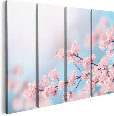 Artaza Canvas Schilderij Vierluik Roze Bloesem Bloemen - 160x120 - Groot - Foto Op Canvas - Canvas Print