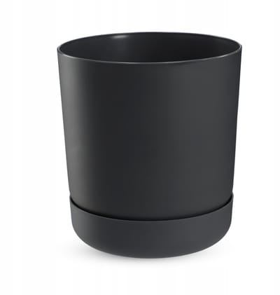 KADAX Bloempot met onderzetter, kunststof plantenpot, minimalistische plantenbak, decoratieve pot voor bloemen, cactussen en kruiden (15 cm, antraciet)