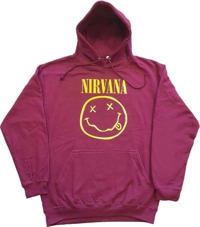 Nirvana - Yellow Happy Face Hoodie/trui - S - Rood