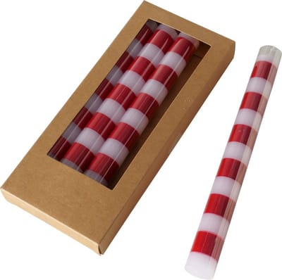 Staafkaars 20 cm diameter 2,2 cm Classic rood wit gestreept