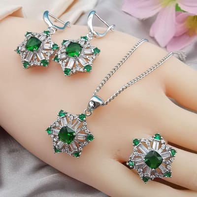 Mode Accessoires Ladder Diamant Zirkonia Ketting Oorbellen Armband Driedelige Set Size 10