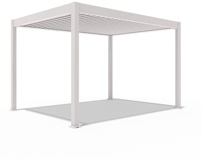 Orion Deluxe elektrische overkapping met LED - 300 x 400 cm - lichtgrijs - Elektrisch lamellen dak en Luxe uitstraling - Volledig Aluminium terrasoverkapping met LED verlichting - Perfect te gebruiken als Tuinprieel / Carport / Veranda / Pergola