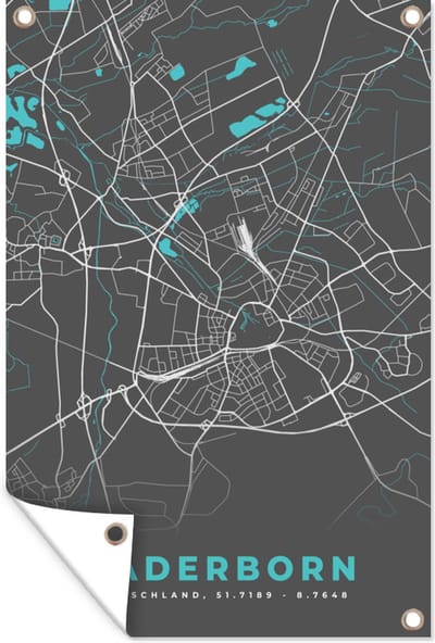 Muurdecoratie Plattegrond – Paderborn – Blauw – Stadskaart – Kaart - Duitsland - 120x180 cm - Tuinposter - Tuindoek