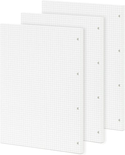 Gestreept Papier 135 Vellen 5 mm Ruitjes voor 4 Mappen, 100 g/m² Navullingen voor College en Wiskunde Oefeningen (29 x 21 cm)