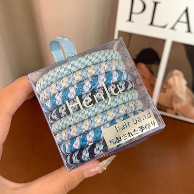 Henji Elegante Boheemse Haarbandjes Set, Premium Casual Stijl, Hoge Elasticiteit Duurzame Haarbanden voor Paardenstaarten blauw