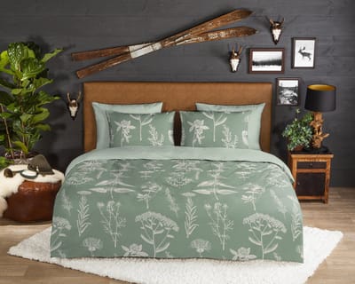 Good Morning dekbedovertrek bloemen - 1 persoons 140x200/220 cm - Groen - 100% Katoen flanel