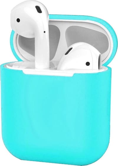 Hoesje - Geschikt voor Apple Airpods 1 - Siliconen Dun Met Clip - Case Cover - Silicone Hoes - Cyaan