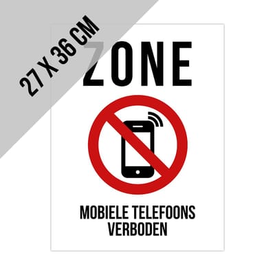Pictogram/ bord | "Zone - Mobiele telefoons verboden" | 27 x 36 cm | Kunststof | School | Verbod | Smartphone | 1 stuk
