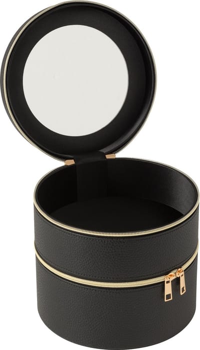 J-Line toilettas Rond + spiegel - kunstleder - zwart