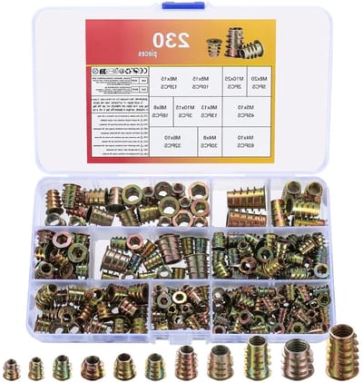 230-delige Set Draadmoeren voor Hout M4 M5 M6 M8 M10 - Draadbus, Schroefmoeren en Zeskantmoeren voor Meubelmontage