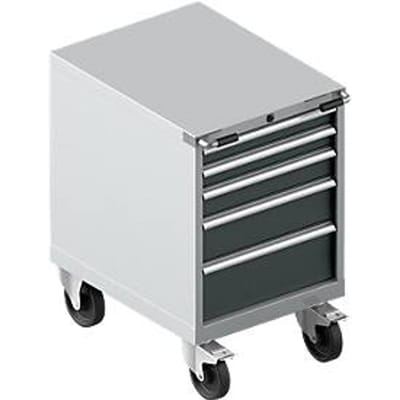 Schäfer Shop Select Gereedschapskast verrijdbaar WSK 36-27, 5 laden, H 920 mm, enkele vergrendeling, staal, 75 kg draagvermogen, wit aluminium/antracietgrijs.