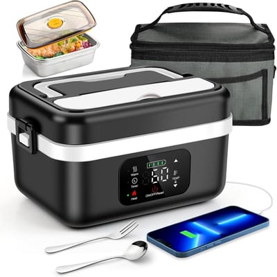 Draagbare Elektrische Lunchtrommel Batterij – 1L RVS Opwarmen & Warmhouden