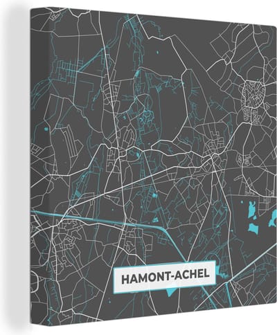 Canvas Schilderij Kaart – Plattegrond – Stadskaart – Hamont Achel – België – Blauw - 20x20 cm - Wanddecoratie