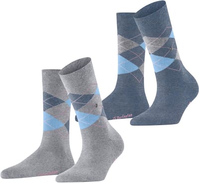 Burlington Everyday Argyle 2-Pack gedessineerd katoen sokken dames grijs - maat 36-41