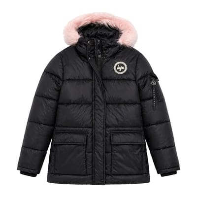Meisjes Explorer Jas Kinderen Zwart Gewatteerde Warm Winterjas met Capuchon