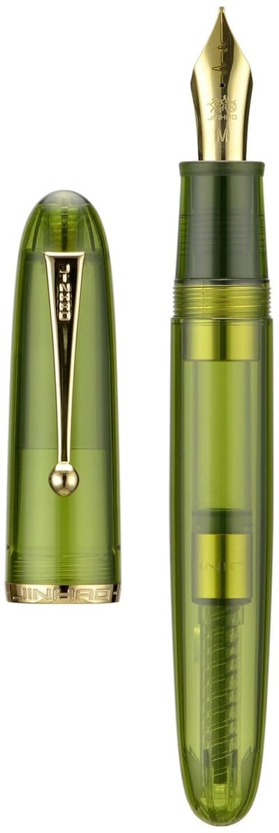 Dailygoods - Jinhao 9019 Vulpen, Dadao Series #8 Heartbeat Medium Penpunt, Groen Transparant Acryl Vat met Gouden Clip Big Size Schrijfpen
