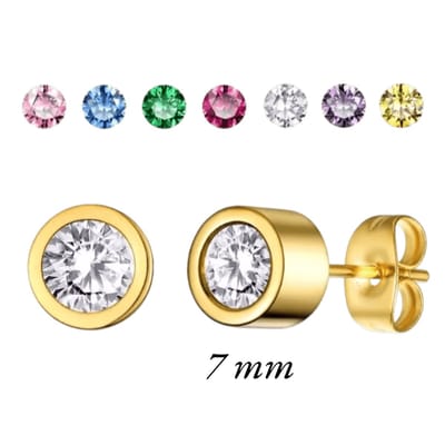 Aramat Jewels | Oorbellen | Stalen Oorbellen met Verwisselbare Zirkonia – RVS | Goudkleur | |7mm | Staal | Kinderen, Volwassenen | Verkleurd niet
