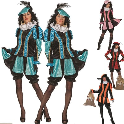 Piet Kostuum | Aqua Gestreepte Piet Dames | Vrouw | Maat 34 | Sinterklaas | Verkleedkleding