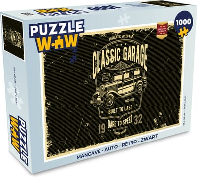 Puzzel Mancave - Auto - Retro - Zwart - Legpuzzel - Puzzel 1000 stukjes volwassenen