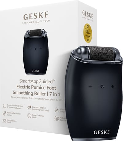 GESKE Electric Pumice Foot Smoothing Roller | 7 in 1 | Elektrische Voetvijl & Exfoliator | Langdurige Puimsteen | Voor Zachte Voeten | Geavanceerde Eeltverwijdering | Ideaal voor je Pedicureset