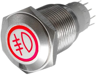 Dailygoody - RVS Rockerschakelaar 16mm met Rode LED voor Achtermistlamp 12V 3A Waterdicht