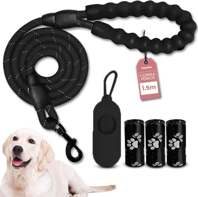 Duurzame Hondenriem met Gevoerde Handgreep en Poepzakjes – Comfortabel en Veilig voor Alle Honden