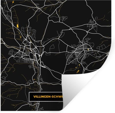 Muurstickers - Sticker Folie - Duitsland – Black and Gold – Villingen Schwenningen – Stadskaart – Kaart – Plattegrond - 100x100 cm - Plakfolie - Muurstickers Kinderkamer - Zelfklevend Behang XXL - Zelfklevend behangpapier - Stickerfolie