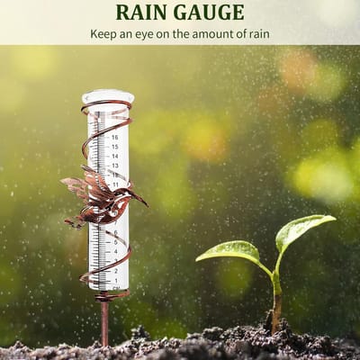 Glazen regenmeter met grondspikes voor tuin gazon terras - 178 cm kolibrie
