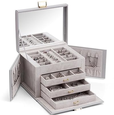 Sieradendoos voor Dames - Faux Leren Sieradendoos met Spiegel voor Oorbellen, Kettingen en Ringen