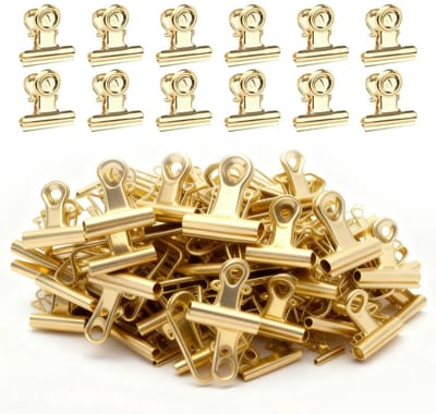 Dailygoods - 100 stuks kleine bulldog paperclips 22 mm mini klemmen metaal goud paperclips map multifunctionele clip foto clip houder klemmen zakclips voor foto's, tassen, tekeningen, kantoor
