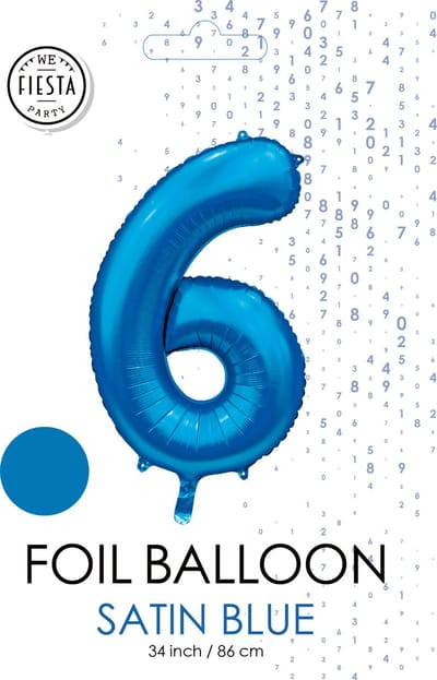 folieballon cijfer 6 mat blauw metallic