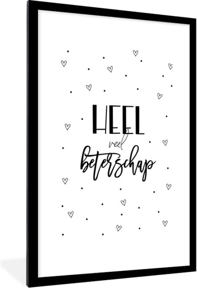 Fotolijst incl. Poster - Beterschap - Quote - Stippen - Hartjes - 80x120 cm - Posterlijst